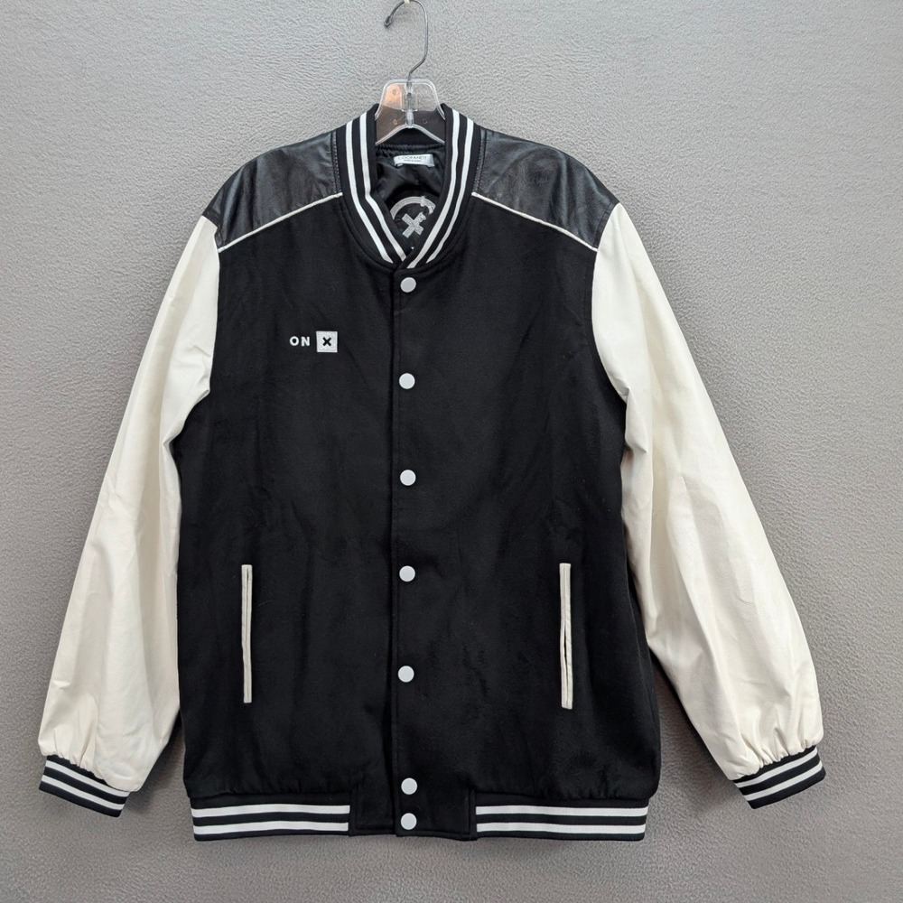COOFANDY Varsity Bomber Jacket Men's Size‎ L Leather Sleeve Button Down Retro